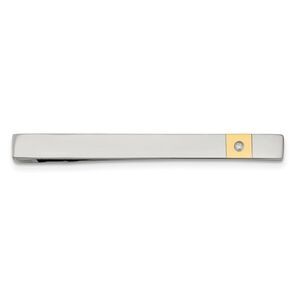 Stainless Steel, Gold Tone Accent, .03ct Diamond Tie Bar, 5 x 52mm